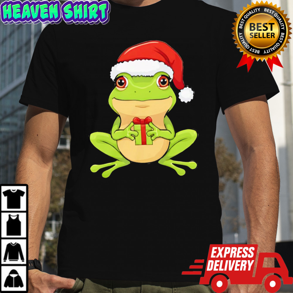 Top Cute Christmas Frog with Santa Hat shirt