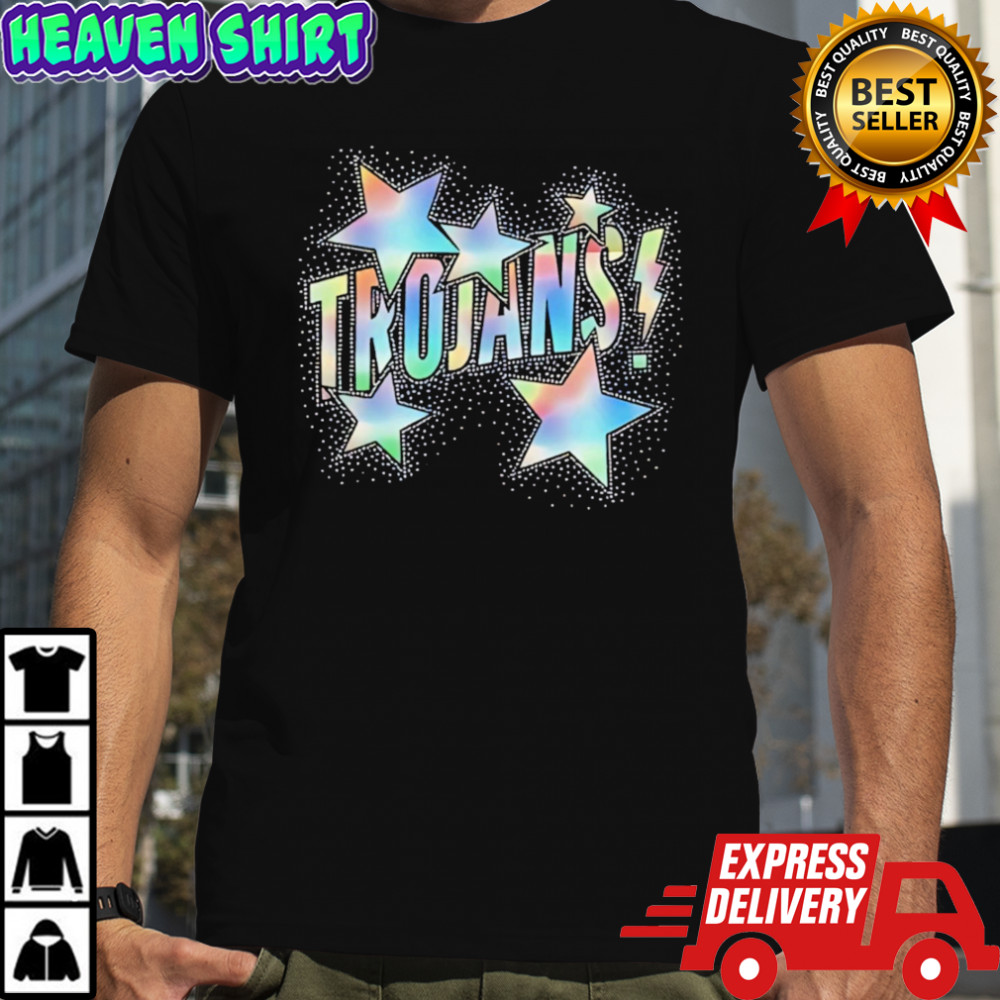 Trojans glitter effect and stars around style shirt
