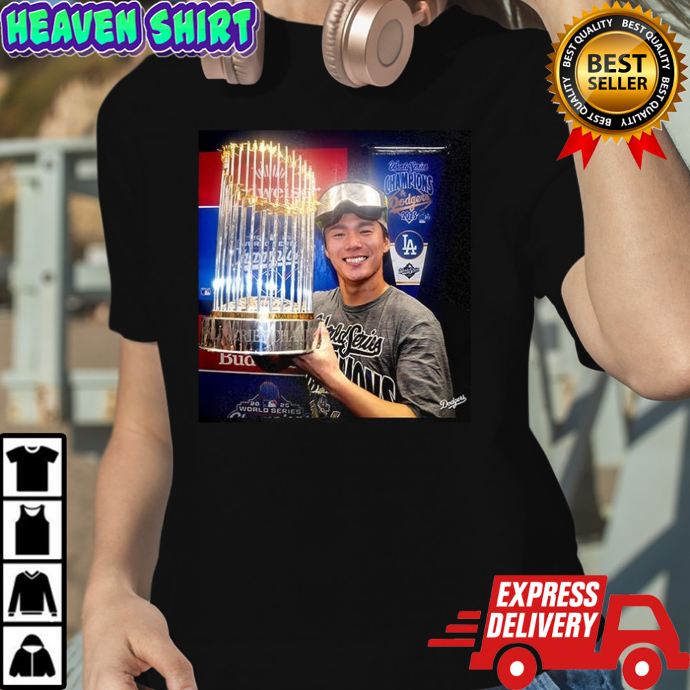 Yoshinobu Yamamoto Los Angeles Dodgers World Series 2025 Champions trophy shirt
