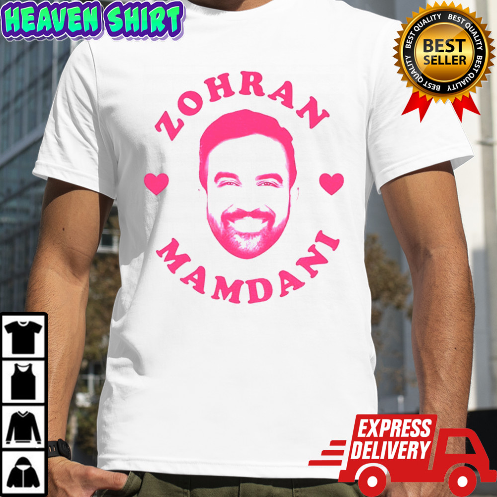 Zohran Mamdani big face pink heart NYC Mayor 2025 political shirt