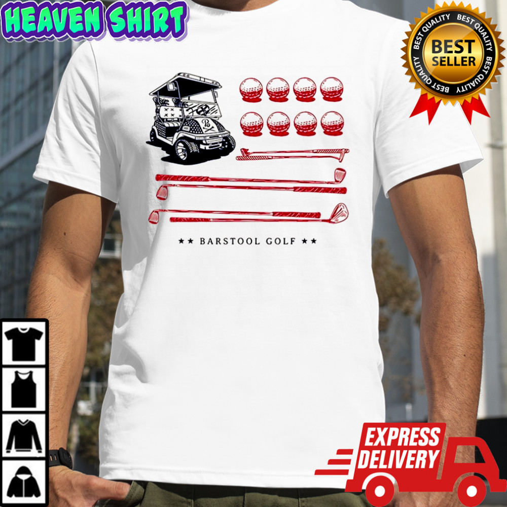 Barstool golf cart ball and club USA flag shirt