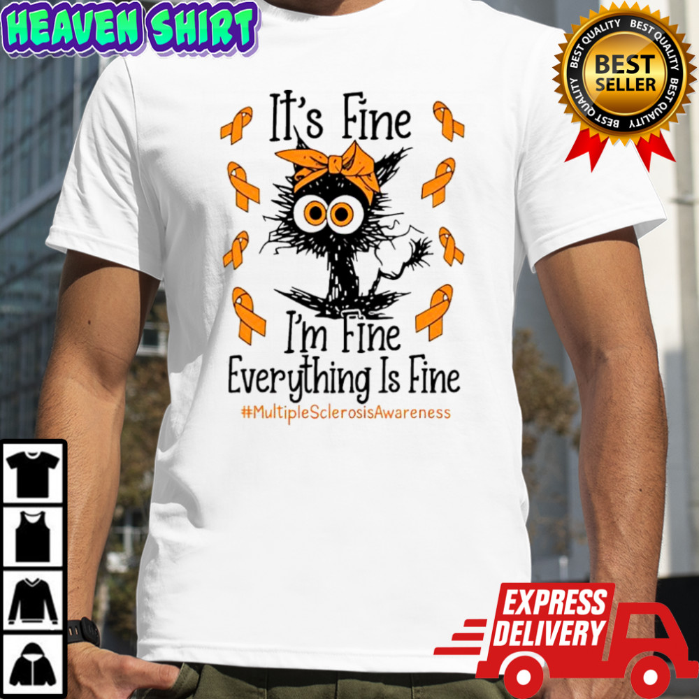 Black Cat Its Fine I’m Fine Multiple Sclerosis logo shirt