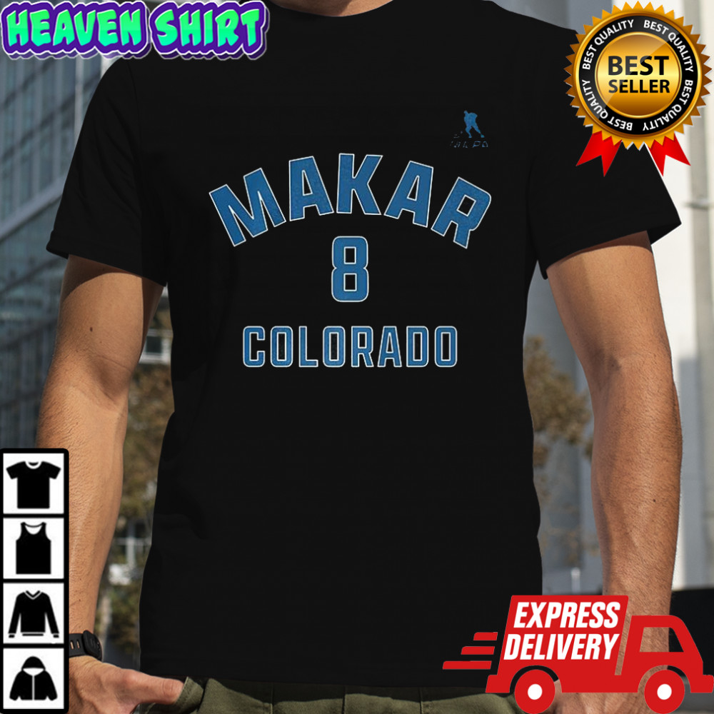 Cale Makar Colorado Avalanche ice hockey name and number 8 shirt