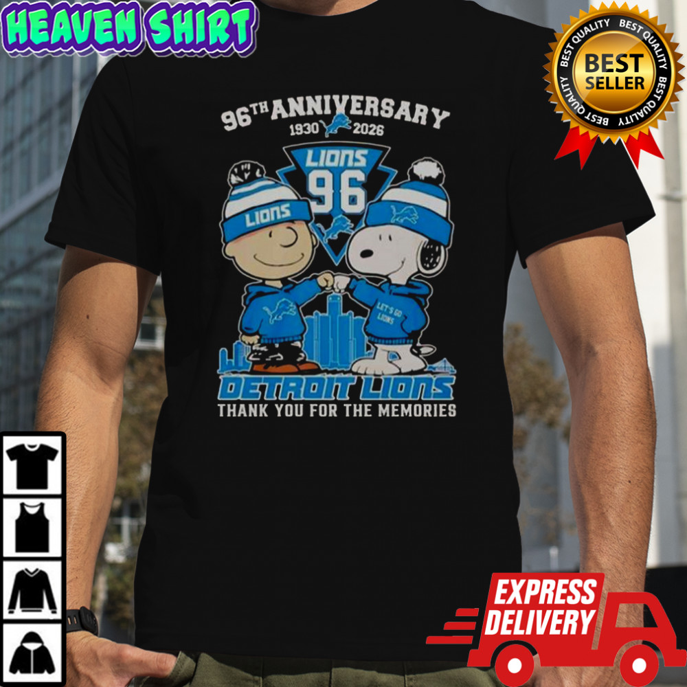 Detroit Lions Outfit With Snoopy And Charlie Brown 96th Anniversary 1930 2026 T-Shirt