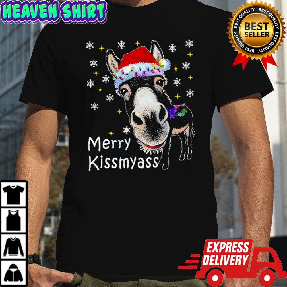 Donkey Santa Hat Merry Kissmyass Christmas Shirt
