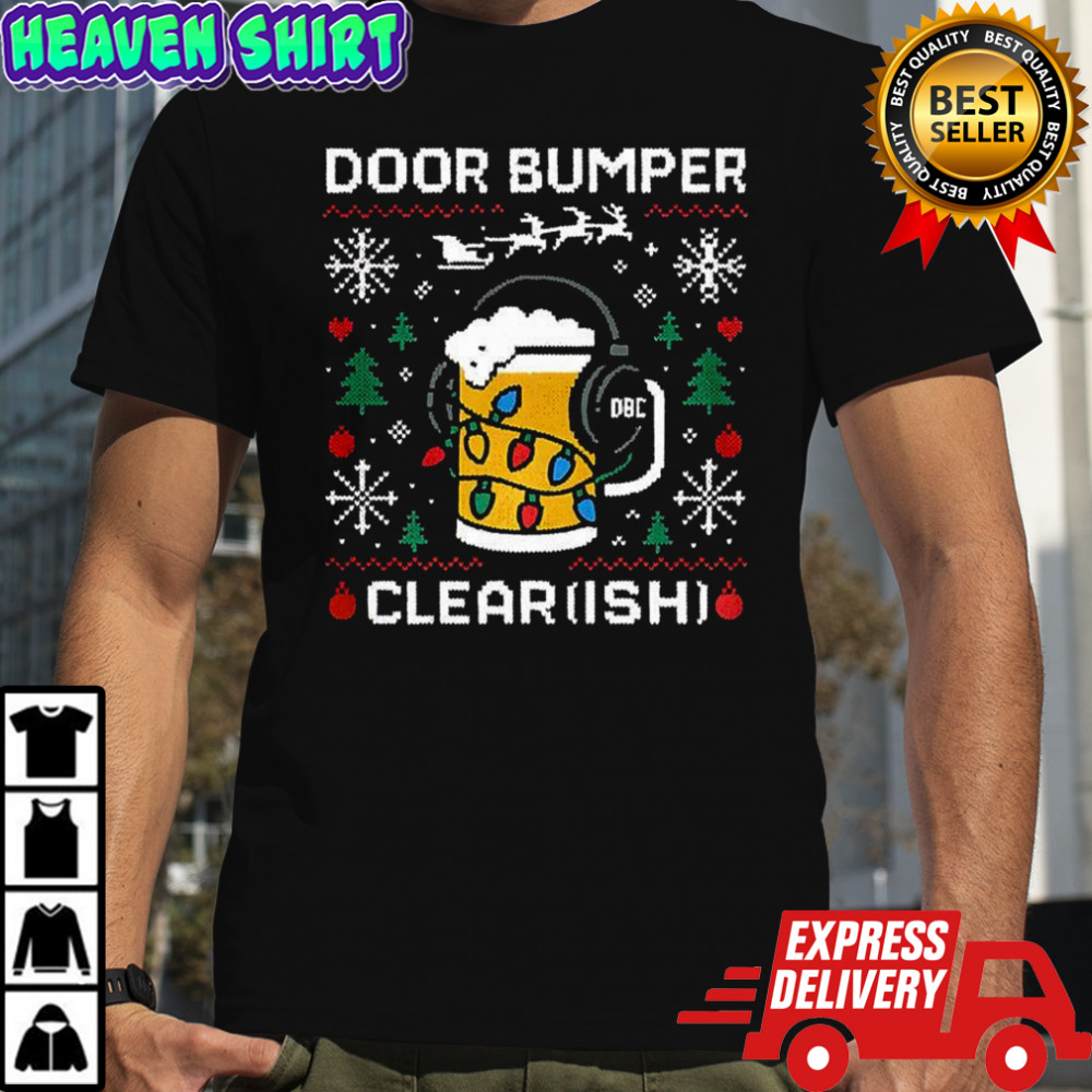 Door Bumper Clear ish beer mug with headphones and Christmas lights shirt