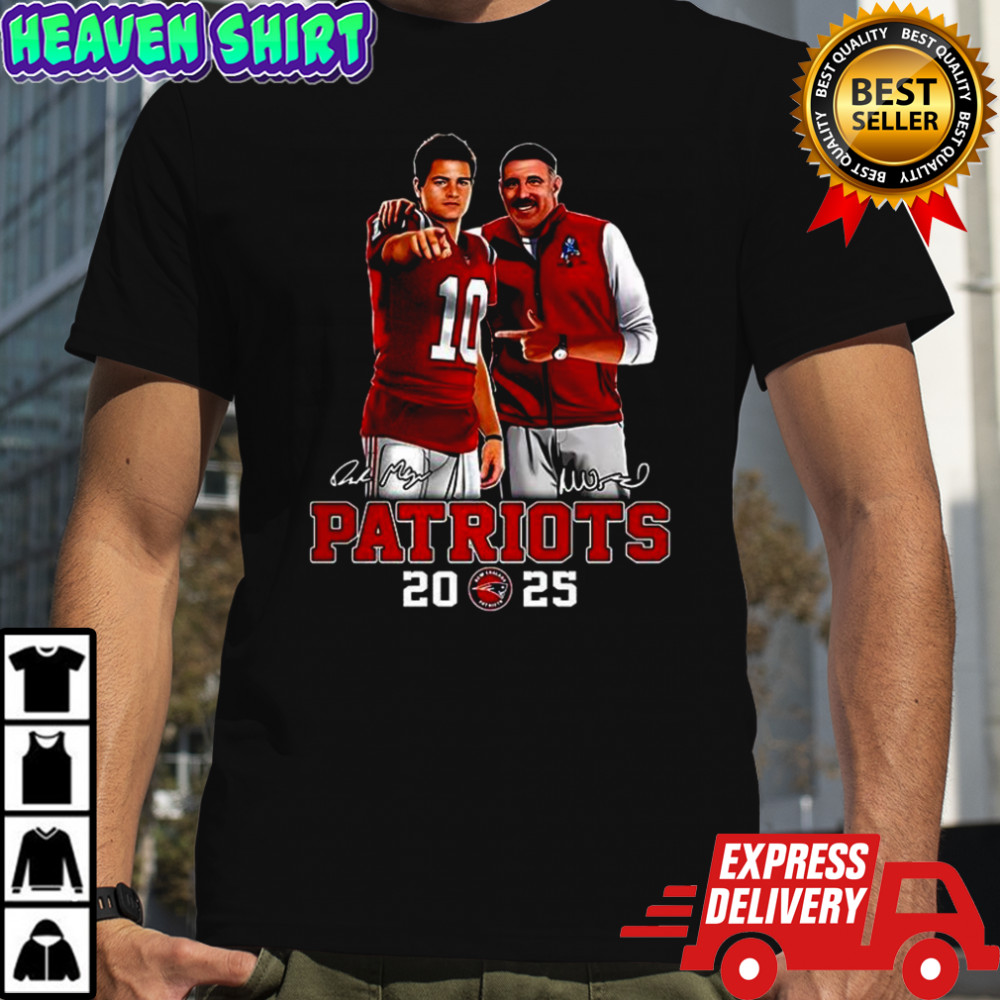 Drake Maye and Mike Vrabel New England Patriots signature shirt
