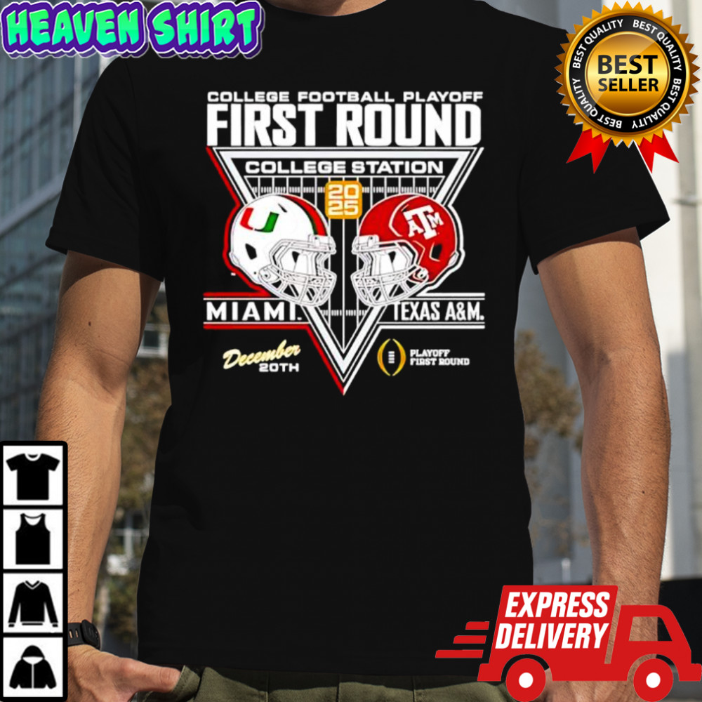 First Round Miami Hurricanes vs Texas A and M Aggies 2025-2026 College Football Playoff helmets shirt