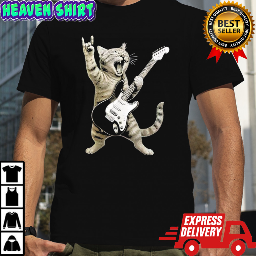 Funny Cat Playing Guitar Rock and Roll shirt