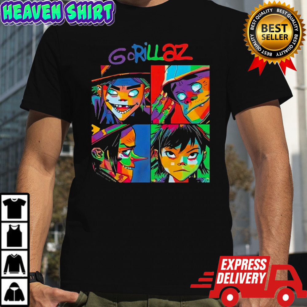 Gorillaz members 2-D Murdoc Niccals Noodle Russel Hobbs graphic shirt