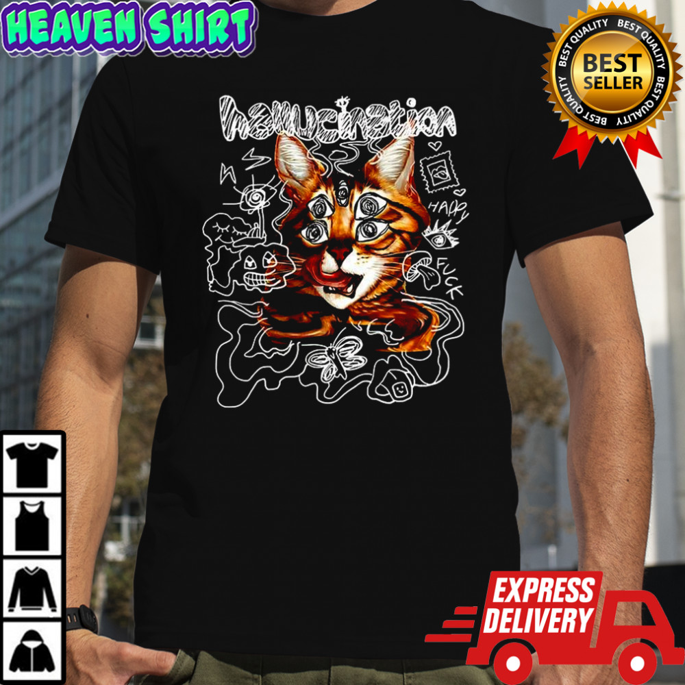 Hallucination cat with many eyes happy luck doodles shirt
