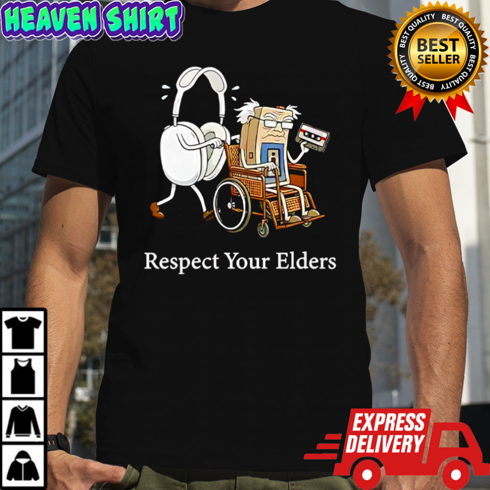 Headphones and cassette respect your elders audio technology shirt