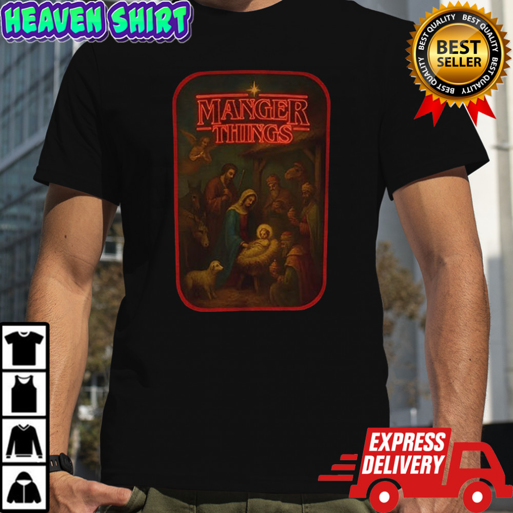 Jesus Manger Things Stranger Things parody Christmas shirt