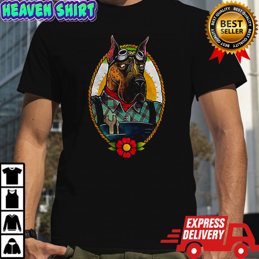 Mechanic dog tattoo in photo frame cartoon retro shirt