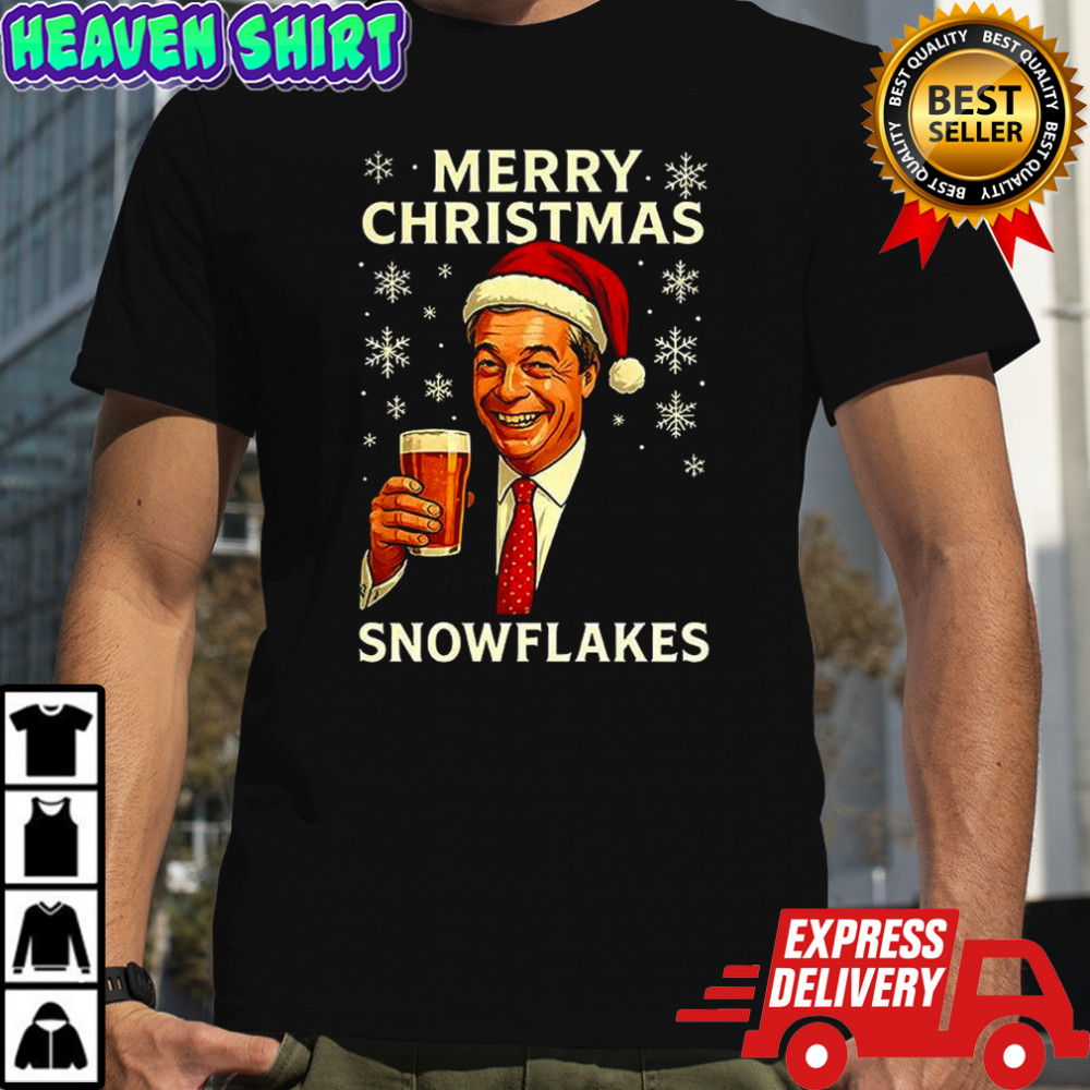 Nigel Farage raises his glass reform merry Christmas snowflakes caricature shirt
