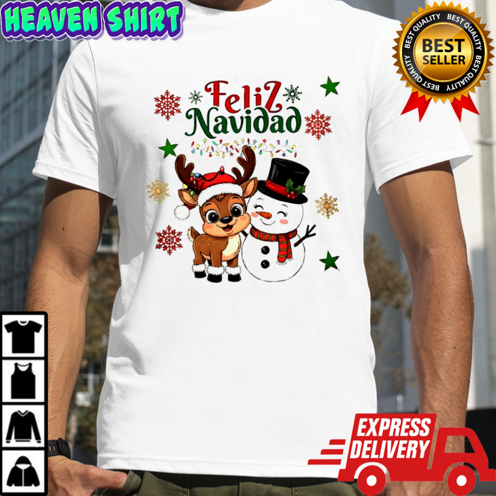 Official Feliz Navidad Xmas Reindeer and snowman shirt