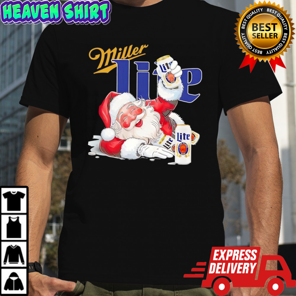 Santa Claus holding Miller Lite beer holiday Christmas shirt