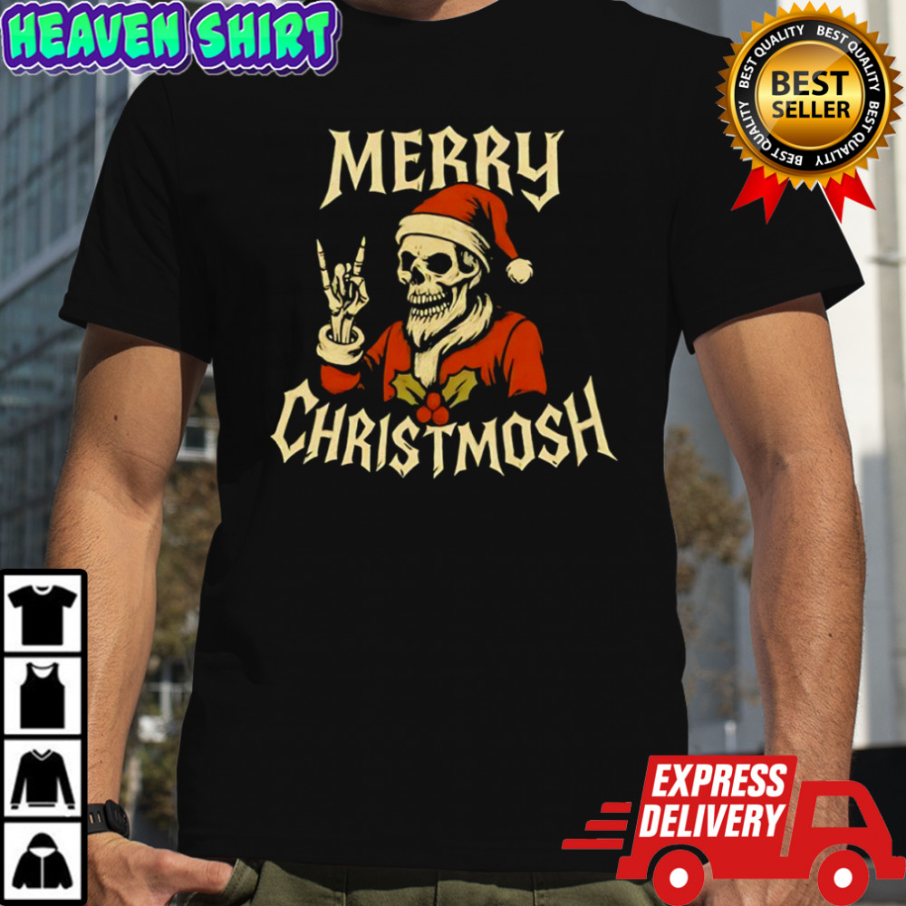 Santa skeleton rock and roll hand Merry Christmosh Christmas shirt