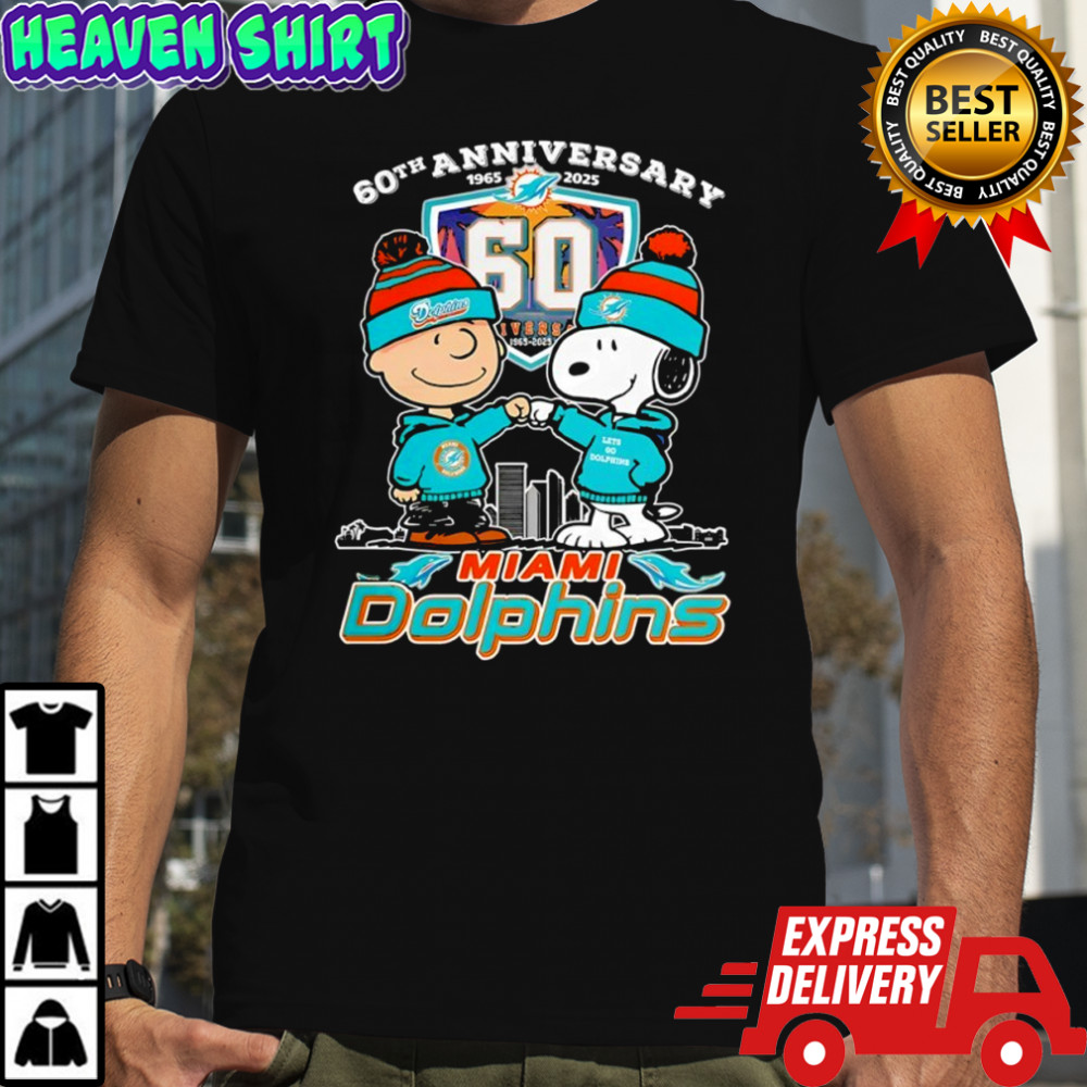 Snoopy and Charlie Brown Miami Dolphins football 60th anniversary 1965 2025 shirt