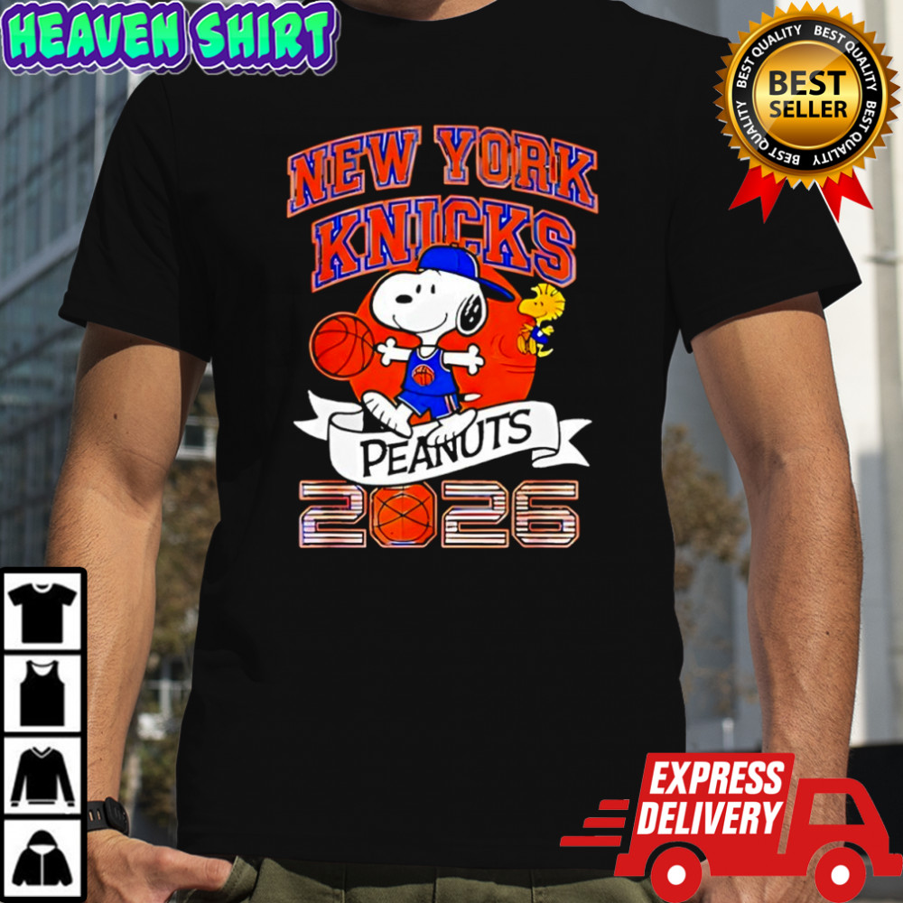 Snoopy wearing New York Knicks outfit Peanuts 2026 shirt