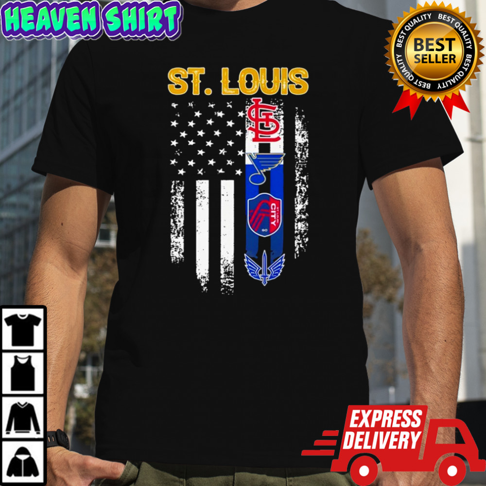 St Louis Cardinals St Louis Blues St Louis Battlehawks St Louis City SC American flag shirt