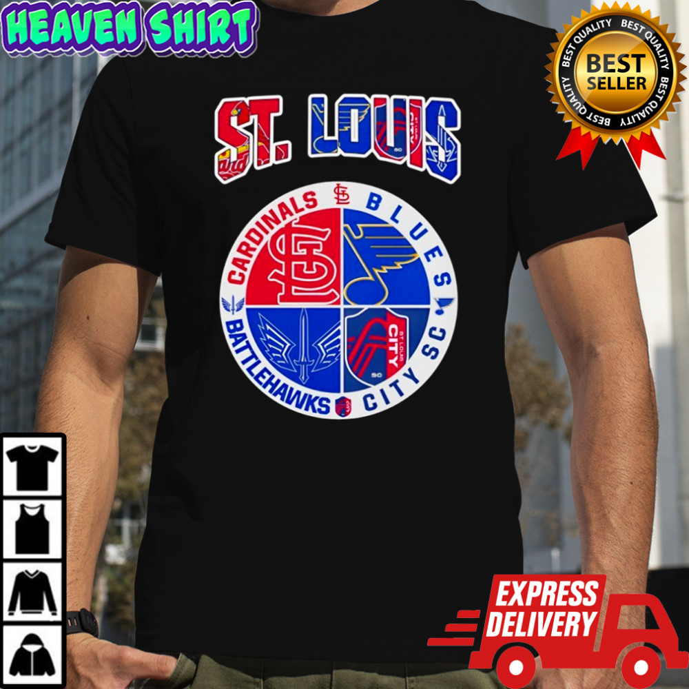 St Louis in top St Louis Cardinals St Louis Blues St Louis Battlehawks St Louis City SC shirt