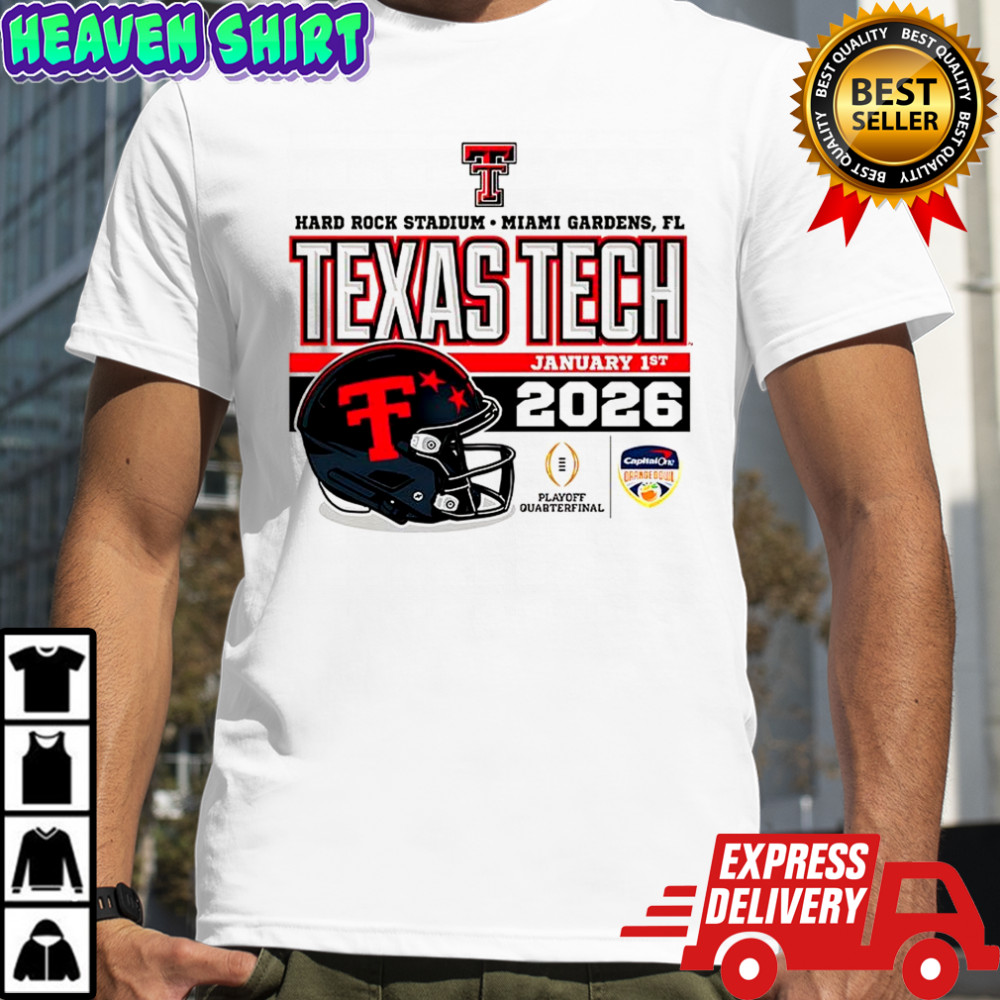 Texas Tech Red Raiders January 2026 CFP Hard Rock stadium helmet shirt
