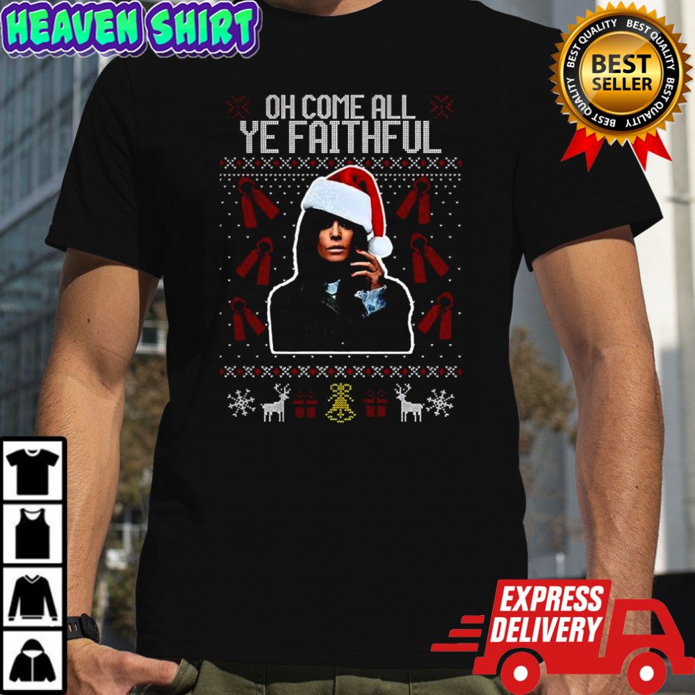 The traitors Claudia Winkleman Santa hat oh come all ye faithful ugly Christmas shirt