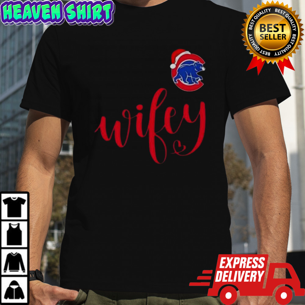 Wifey Chicago Cubs Santa Hat Merry Christmas T-Shirt