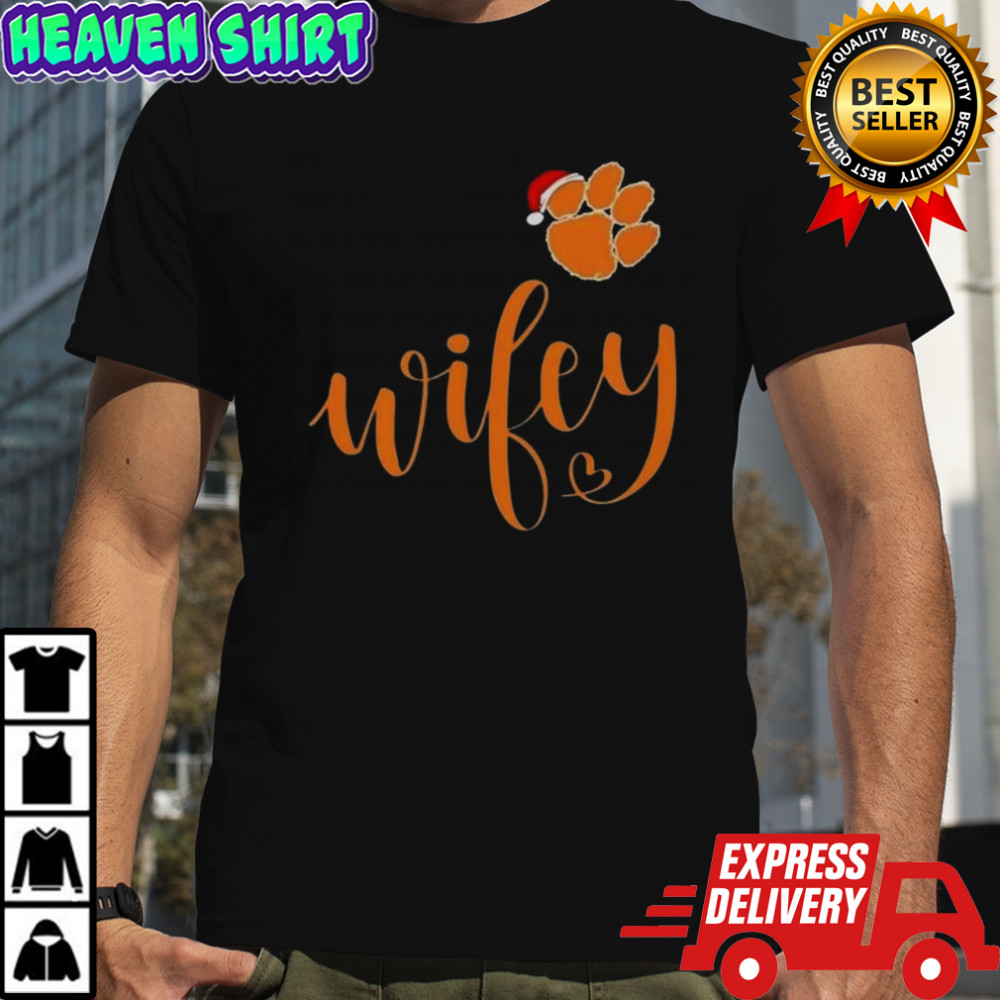 Wifey Clemson Tigers Santa Hat Merry Christmas T-Shirt