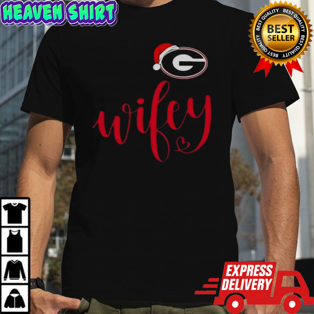 Wifey Georgia Bulldogs Santa Hat Merry Christmas T-Shirt