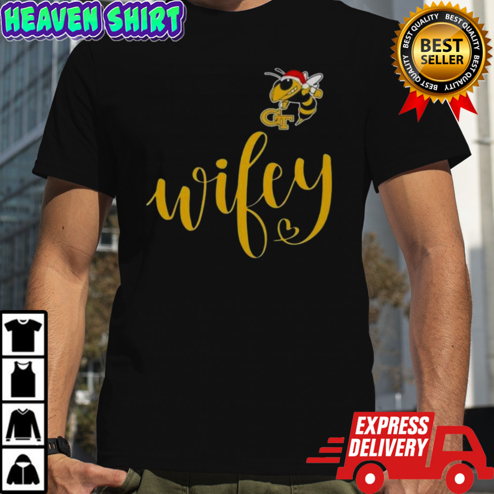 Wifey Georgia Tech Yellow Jackets Santa Hat Merry Christmas T-Shirt