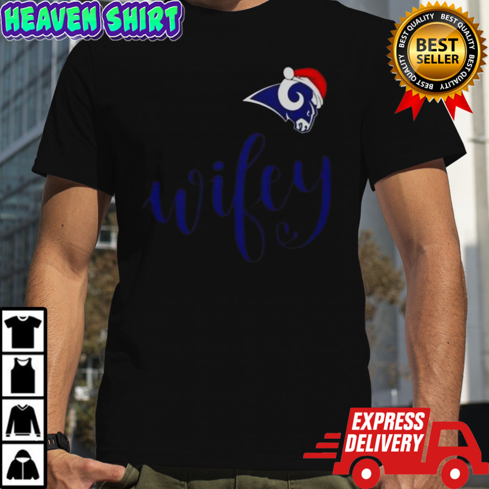 Wifey Los Angeles Rams Santa Hat Merry Christmas T-Shirt