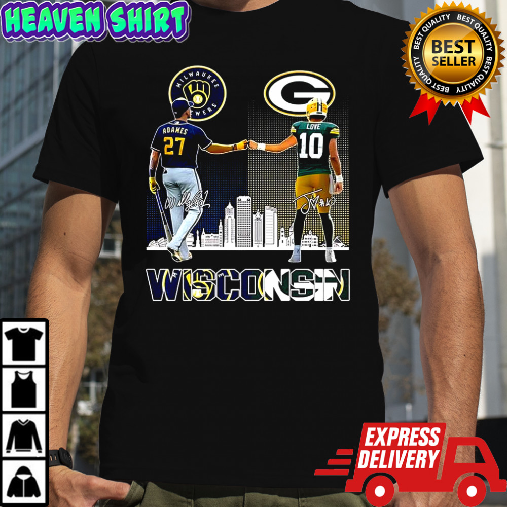 Willy Adames Milwaukee Brewers touch hand Jordan Love Green Bay Packers 2025 signature shirt