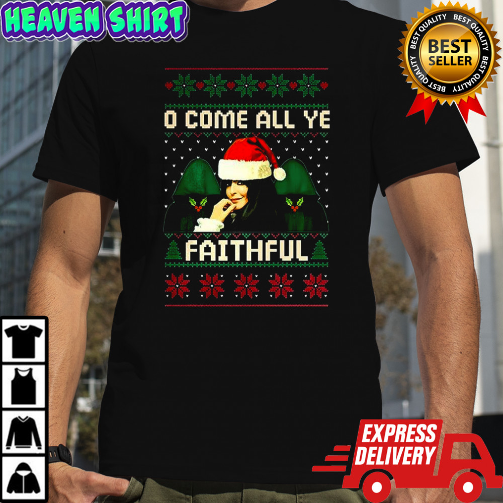 Winkleman Santa hat and cloak The traitors Claudia oh come all ye faithful ugly Christmas shirt