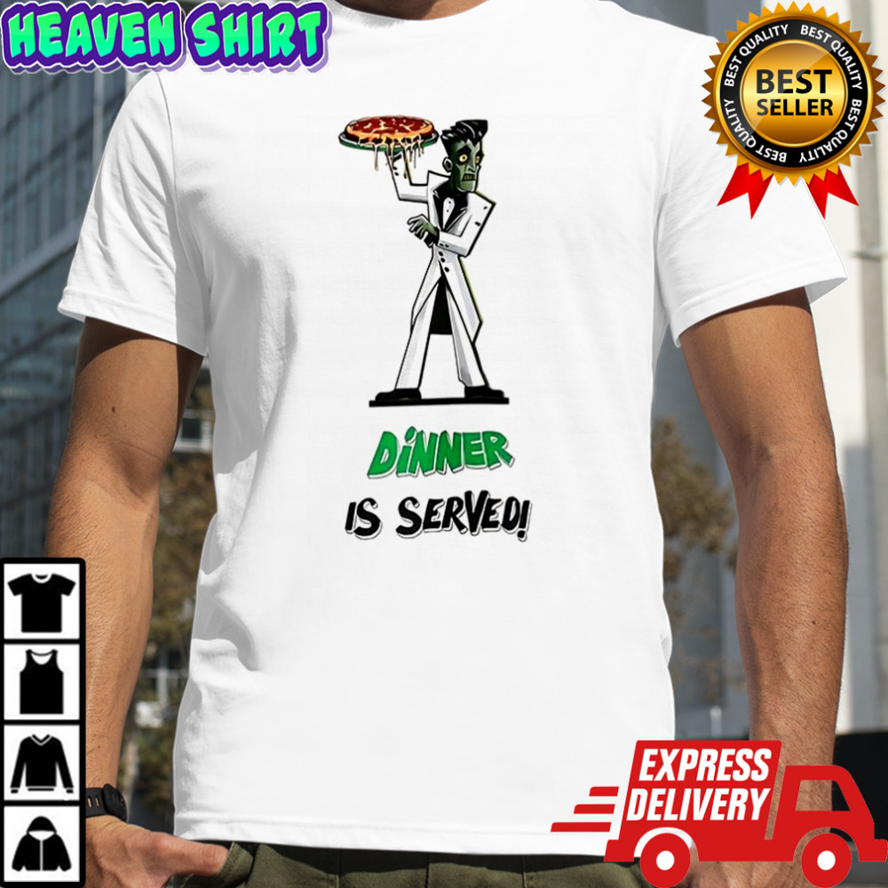 Zombie holding pizza Dinner is served shirt