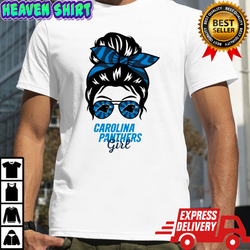 Carolina Panthers Girl Messy Bun Glasses shirt
