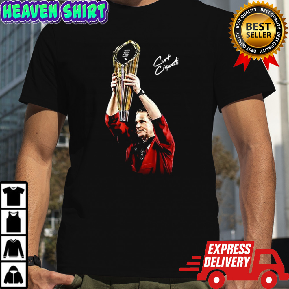 Curt Cignetti Indiana Hoosiers football lift National Champions 2025 trophy signature shirt
