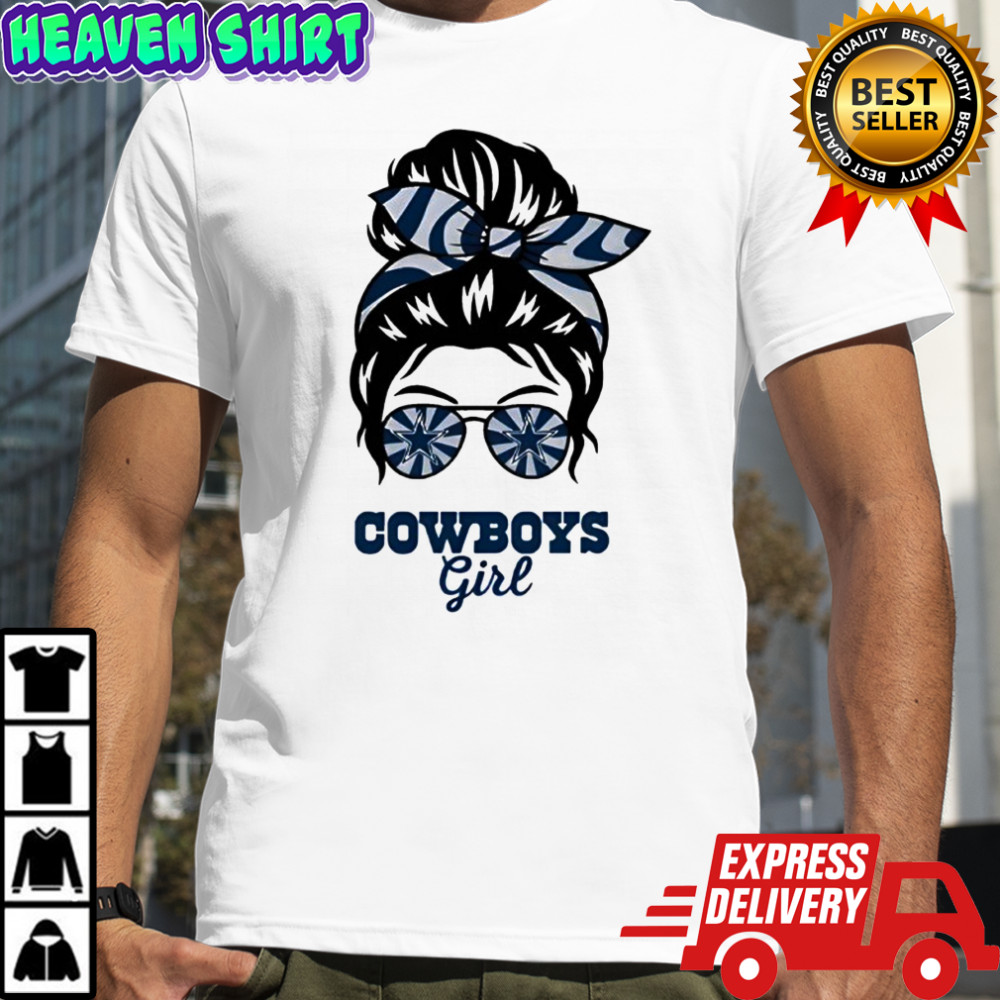 Dallas Cowboys Girl Messy Bun Glasses shirt