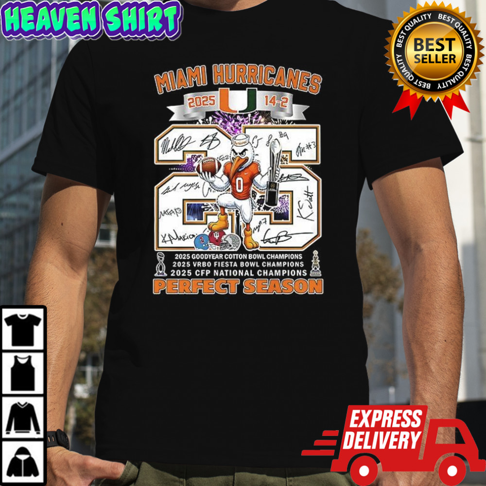 Miami Hurricanes 2025 14-2 Perfect Season signature shirt